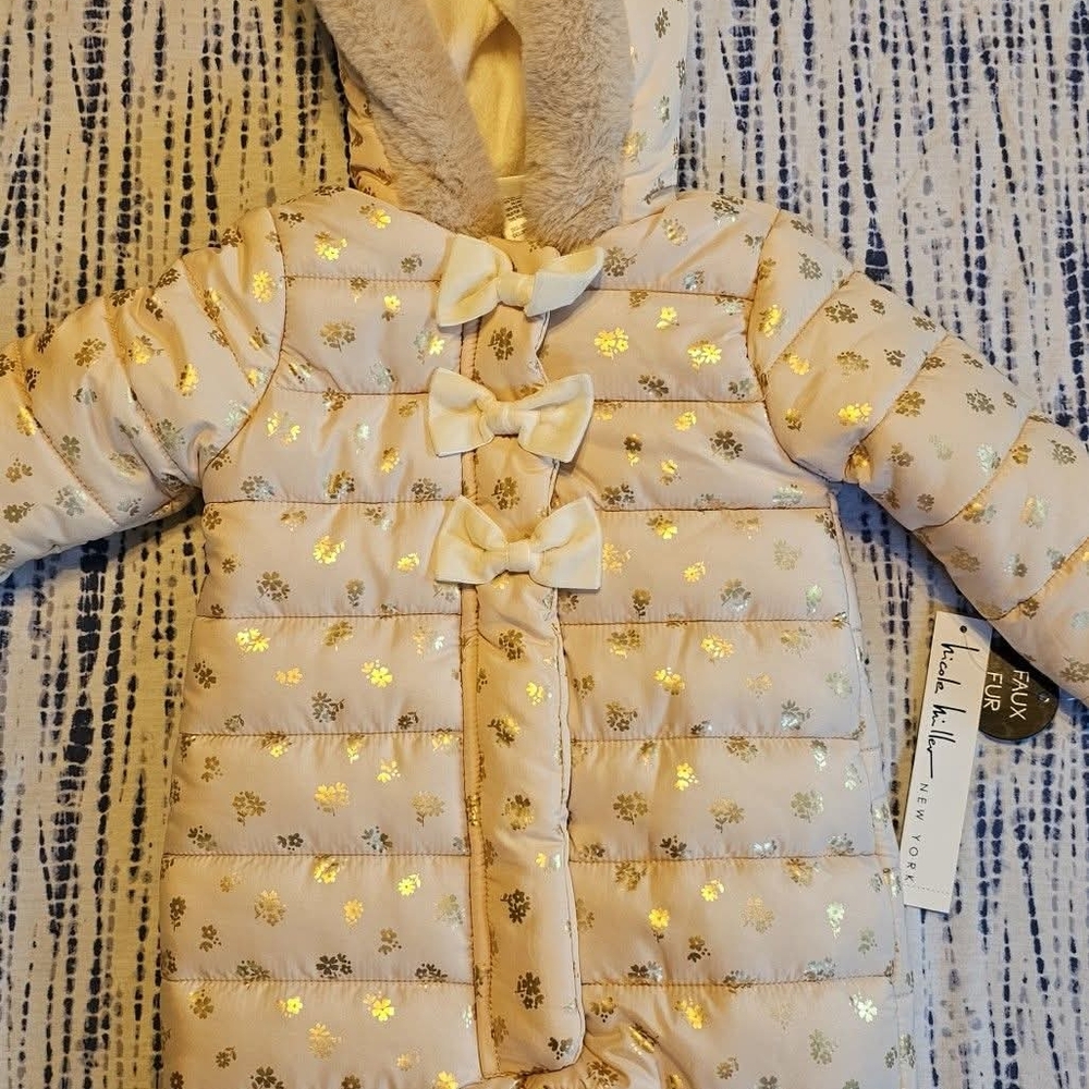 Nicole Miller Gold and Cream Kids Puffer Jacket